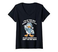 Womens I'm at Age Where Next Day My Body Whispers, Funny Duck Aging V-Neck T-Shirt
