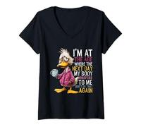 Womens I'm at Age Where Next Day My Body Whispers, Funny Duck Aging V-Neck T-Shirt