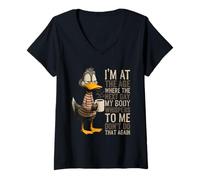 Womens I'm at Age Where Next Day My Body Whispers, Funny Duck Aging V-Neck T-Shirt