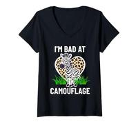 Womens I'm Bad at Camouflage Striped Horse Cute Unexcited Wildlife V-Neck T-Shirt