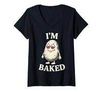 Womens I'm Baked Funny Wake & Bake Cannabis Weed Stoner Pot Humor V-Neck T-Shirt