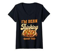 Womens I'm Bean Thinking About You Funny Baleada Food Pun V-Neck T-Shirt