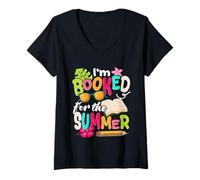 Womens I'm Booked For The Summer, Reading Book Lover Vacation V-Neck T-Shirt