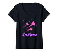 Women's I'm Brave Stars Shooting Star Colourful V-Neck T-Shirt