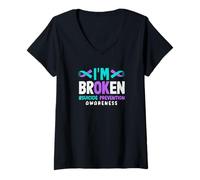 Women's I'm Broken Suicide Prevention Awareness V-Neck T-Shirt