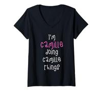 Womens I'm Camille Doing Camille Things. Cute Personalized Slogan V-Neck T-Shirt