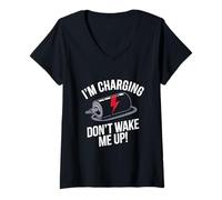 Womens I'm Charging Don't Wake Me Up Funny Sleeping V-Neck T-Shirt