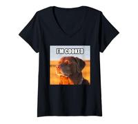 Womens I'm Cooked Dog Funny Meme V-Neck T-Shirt
