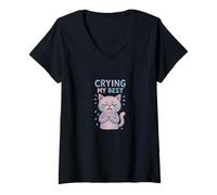 Womens Im Crying My Best Kitty Cat Cute Sad Cat Lover Humor V-Neck T-Shirt