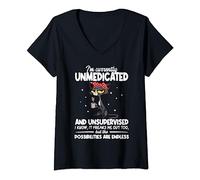Womens I'm Currently Unmedicated And Unsupervised Cat Lover V-Neck T-Shirt