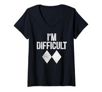 Womens I'm Difficult Skiing Double Black Diamonds Joke Proud Skier V-Neck T-Shirt