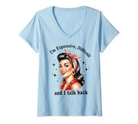 Women's Im Expensive Difficult and I Talk Back Attitude V-Neck T-Shirt