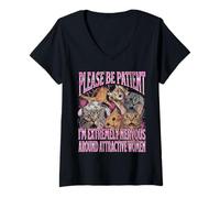 Women's I'm Extremely Nervous Funny Cat Meme Bootleg Graphic V-Neck T-Shirt
