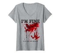 Womens I'm Fine It's Not My Blood Shirt Blood Splatter Bloody V-Neck T-Shirt