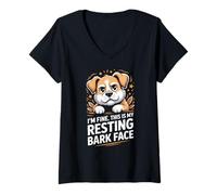 Womens I'm Fine This is My Resting Bark Face V-Neck T-Shirt