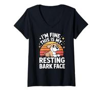 Womens I'm Fine This is My Resting Bark Face V-Neck T-Shirt