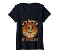 Women's I'm Friendly But My Dog Isn't Jack Russell Terrier Dog V-Neck T-Shirt
