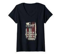 Women's I'm from The 1900s Funny Retro Wagon Vintage Distressed V-Neck T-Shirt