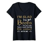 Womens I'm Glad I've Got Boobs Funny Big Breast Meme Huge V-Neck T-Shirt