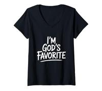 Womens I'm God's Favorite Christian Religious Church V-Neck T-Shirt