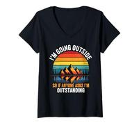 Womens I'm Going Outside So If Anyone Asks I'm Outstanding, Camping V-Neck T-Shirt
