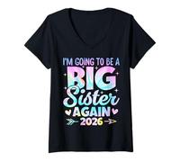Womens I'm Going to Be A Big Sister Again 2026 Baby Announcement V-Neck T-Shirt