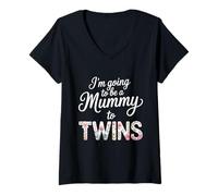 Women's I'm Going to Be A Mummy to Twins Pregnant V-Neck T-Shirt