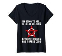 Womens I'm Going to Hell in Every Religion Cool Atheism Agnostic V-Neck T-Shirt