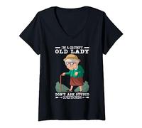 Womens I'm Grumpy Old Lady Don’t Ask Stupid Questions Old People V-Neck T-Shirt