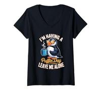Women's I'm Having A Puffin Day Leave Me Alone V-Neck T-Shirt