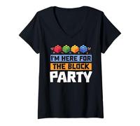 Womens I'm Here for The Block Party Brick Builder Block Christmas V-Neck T-Shirt