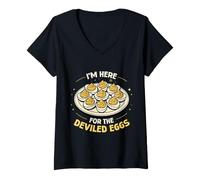 Women's I'm Here for The Deviled Egg Foodie Happy Thanksgiving V-Neck T-Shirt