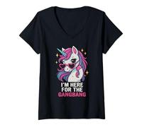 Womens I'm HERE for The GANGBANG Funny Inappropriate Sex Humor Joke V-Neck T-Shirt