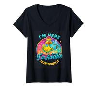 Womens I'm Here I'm Awake Don't Push It Duck V-Neck T-Shirt