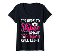 Womens I'm Here to Shine Bright Like A Call Light V-Neck T-Shirt