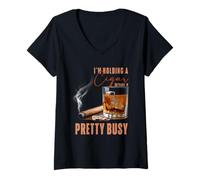 Womens I'm Holding A Cigar So Yeah Im Pretty Busy Cigar Lover Smoke V-Neck T-Shirt