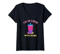 Womens I'm in Love with Boba Design 1 V-Neck T-Shirt