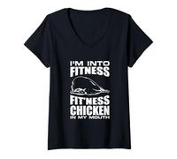 Womens I'm into Fitness Chicken in My Mouth Diet Joke T-Shirt V-Neck T-Shirt