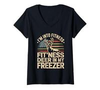 Womens I'm Into Fitness Deer Hunting Humor For Outdoor Lovers V-Neck T-Shirt