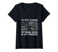 Womens I'm Into Fitness Fit'ness Deer in My Freezer Hunting Hunter V-Neck T-Shirt