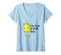 Women's I'm Just a Chill Guy Froggy Funny Trendy Frog Meme Humor V-Neck T-Shirt