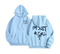 Women's I'M Just A Girl Fashion Anime Hoodies Letter Graphic Fall Preppy Hooded Pullover Hoodies for Teens Casual with Hood Loose Fitting Trendy Aesthetic Tops Sweaters Loose Fit Y2K Blue