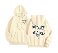 Women's I'M Just A Girl Trendy Preppy Hoodies Casual Letter Loose Fit Backwoods with Hood Sweatshirts for Teens Loose Fitting Graphic Gothic Outfits Pullover Hoodies Comfort Ladies Beige