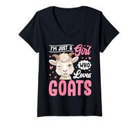 Womens I'm Just A Girl Who Loves Goats Animal Farmer V-Neck T-Shirt