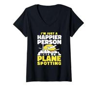 Womens I'm Just A Happier Person When I'm Plane Spotting V-Neck T-Shirt