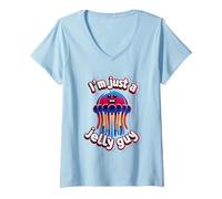 Women's I'm Just A Jelly Guy Jealous Pun Sweet Joke ||- V-Neck T-Shirt, Baby Blue, Medium