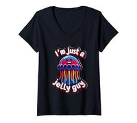 Women's I'm Just A Jelly Guy Jealous Pun Sweet Joke ||- V-Neck T-Shirt, Black, Medium