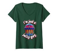 Women's I'm Just A Jelly Guy Jealous Pun Sweet Joke ||- V-Neck T-Shirt, Dark Green, Small