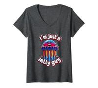 Women's I'm Just A Jelly Guy Jealous Pun Sweet Joke ||- V-Neck T-Shirt, Dark Heather Grey, XX-Large