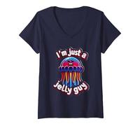 Women's I'm Just A Jelly Guy Jealous Pun Sweet Joke ||- V-Neck T-Shirt, Navy Blue, Large